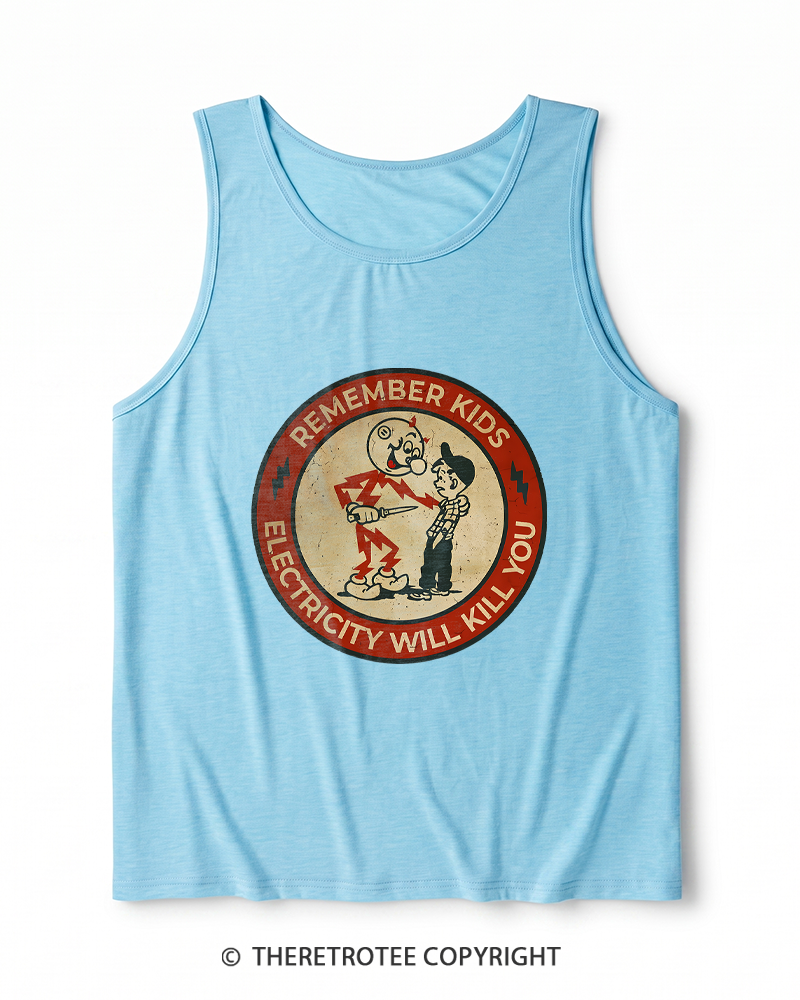 TheRetroTee Electricity Will Kill You Kids 1950s Heather Tank Top