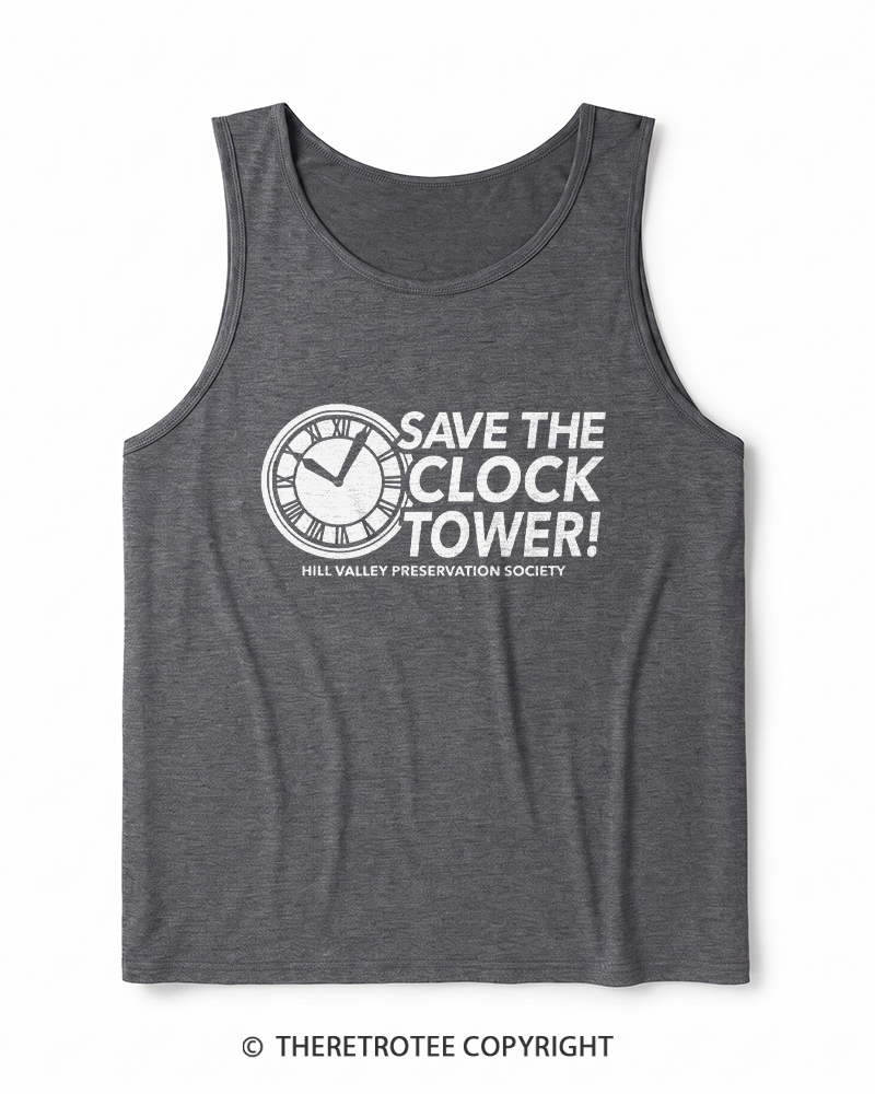 TheRetroTee Save The Clock Tower 1980s Heather Tank Top