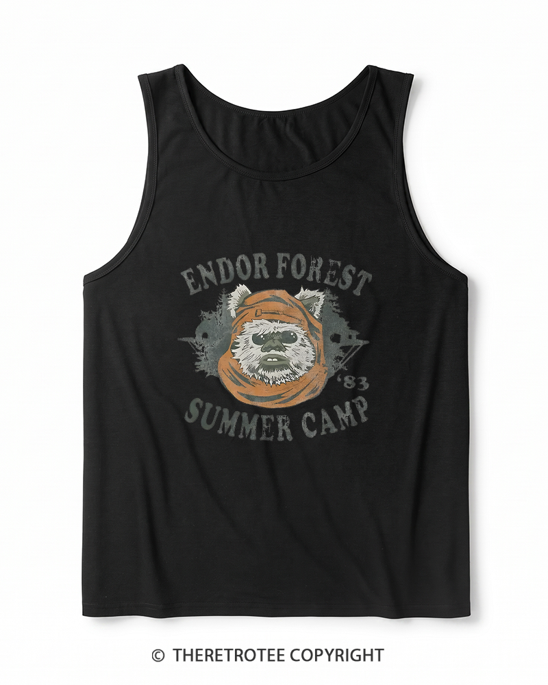 TheRetroTee Endor Forest Summer Camp 1980s Heather Tank Top