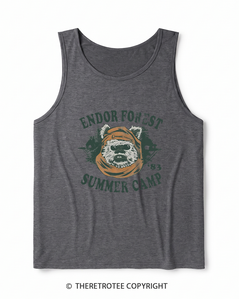 TheRetroTee Endor Forest Summer Camp 1980s Heather Tank Top