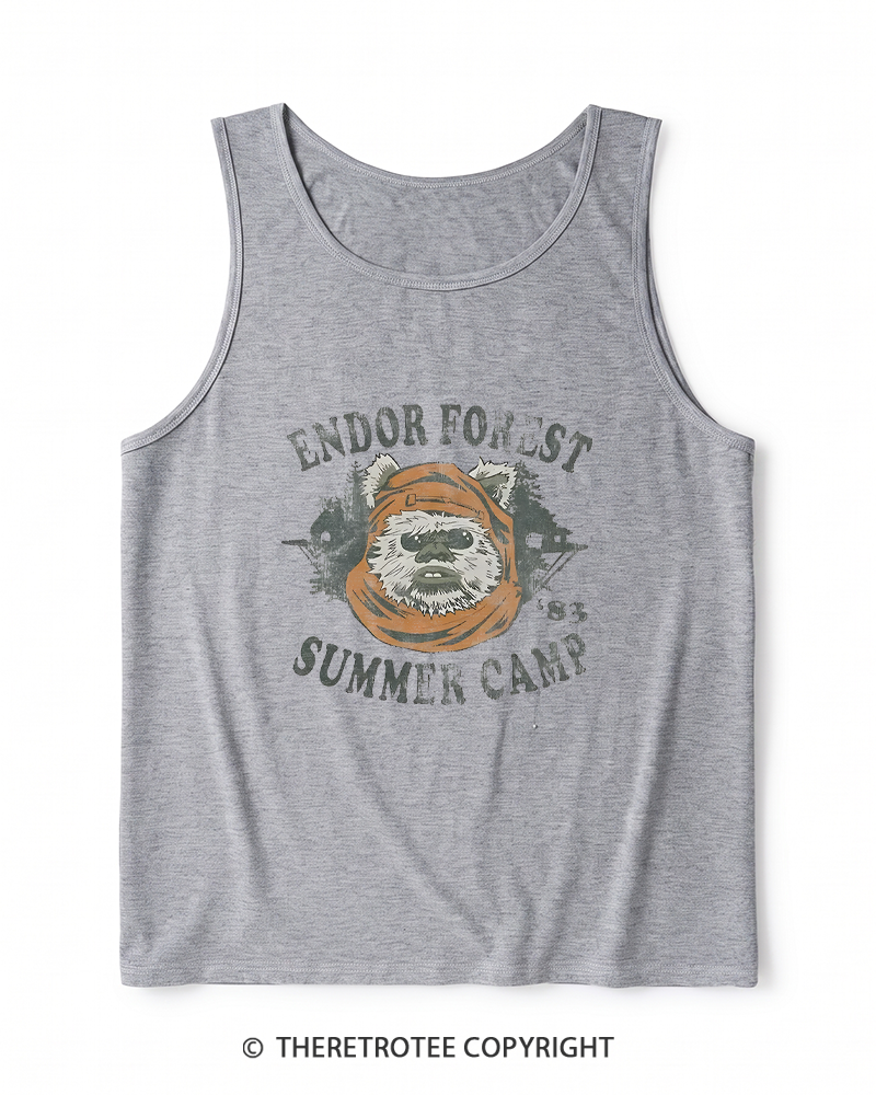 TheRetroTee Endor Forest Summer Camp 1980s Heather Tank Top