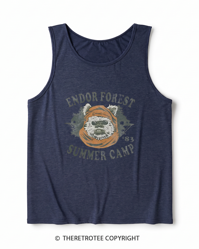TheRetroTee Endor Forest Summer Camp 1980s Heather Tank Top