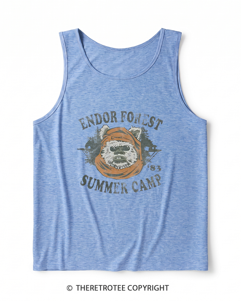 TheRetroTee Endor Forest Summer Camp 1980s Heather Tank Top