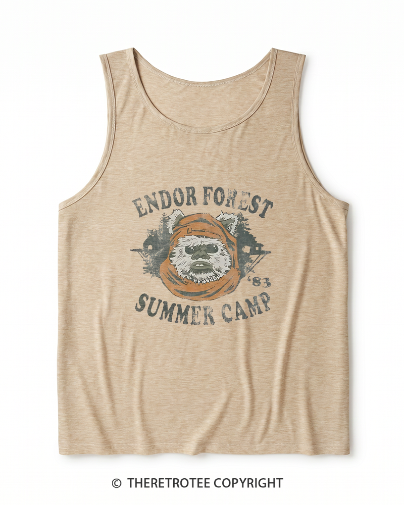 TheRetroTee Endor Forest Summer Camp 1980s Heather Tank Top