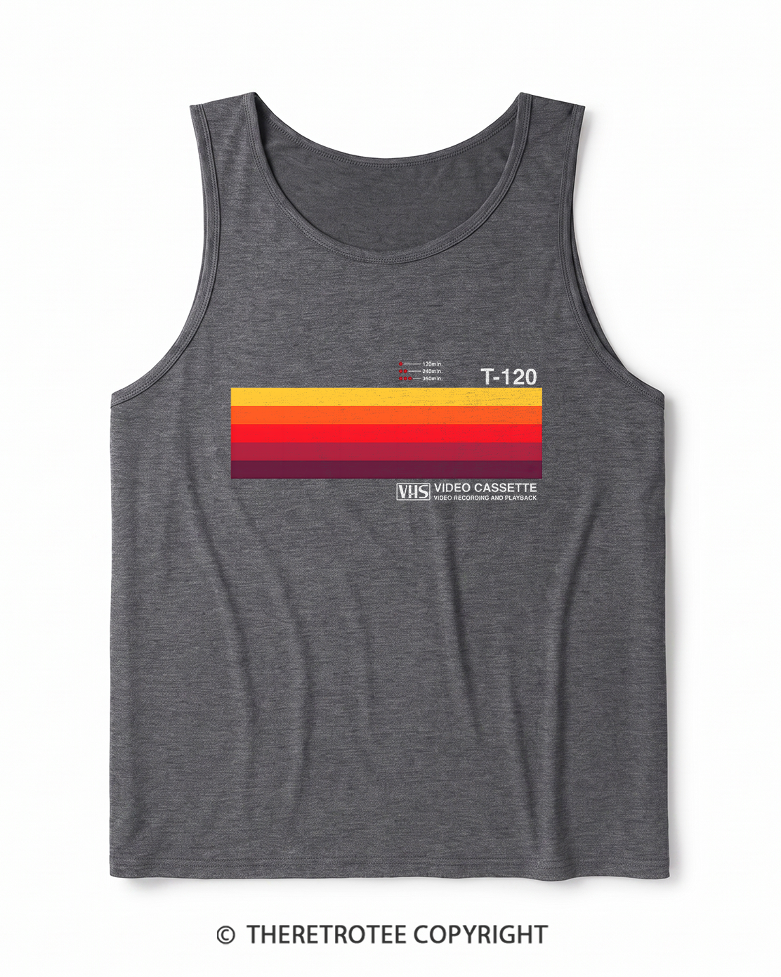 TheRetroTee Sunset Video Cassette VHS 1980s Heather Tank Top