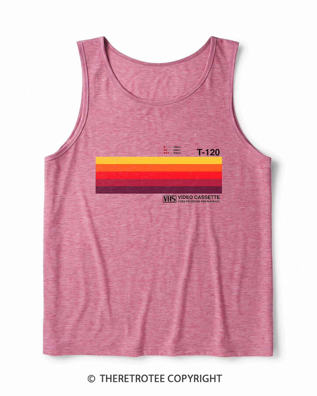 TheRetroTee Sunset Video Cassette VHS 1980s Heather Tank Top