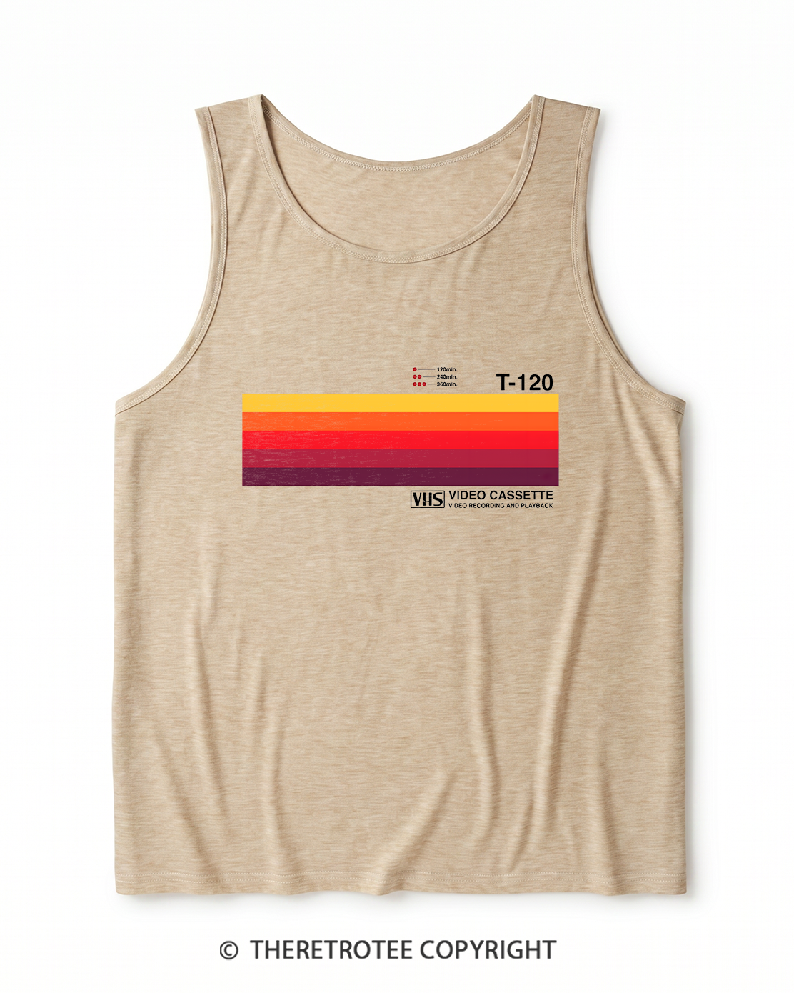 TheRetroTee Sunset Video Cassette VHS 1980s Heather Tank Top
