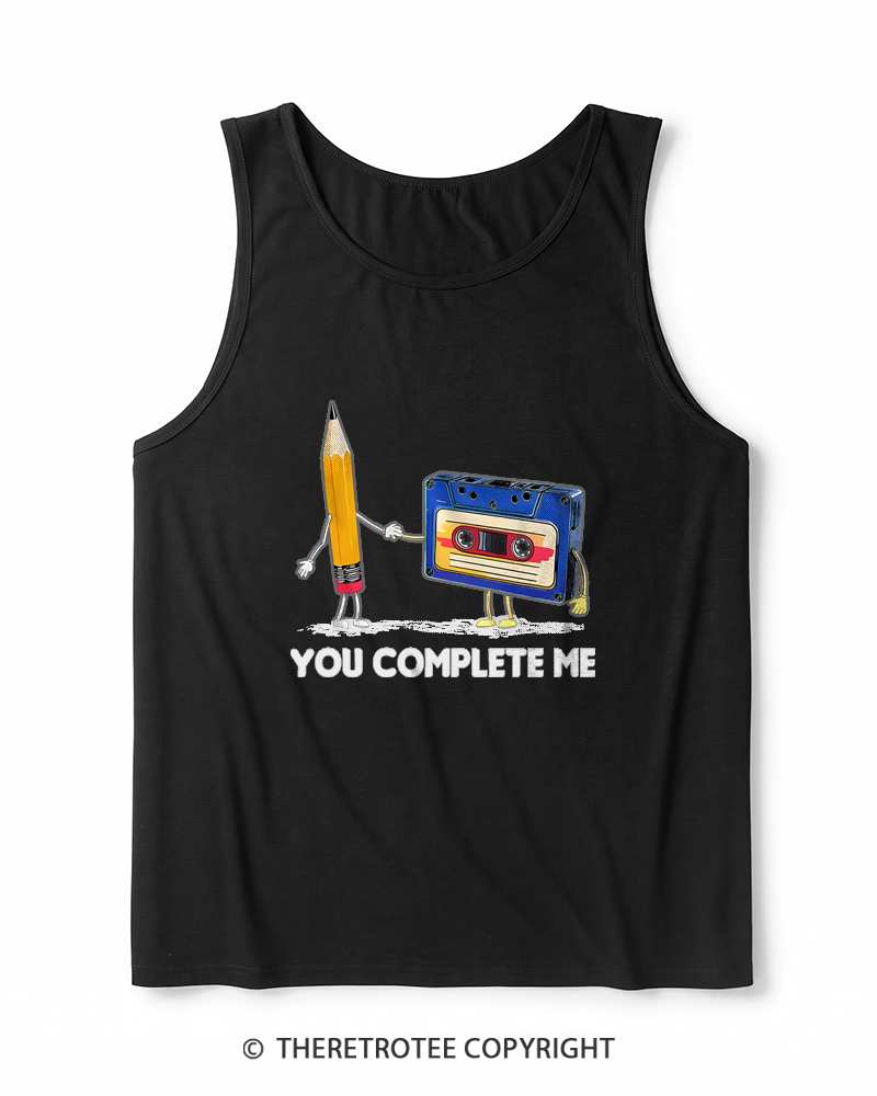 TheRetroTee You Complete Me Pencil & Cassette 1980s Heather Tank Top