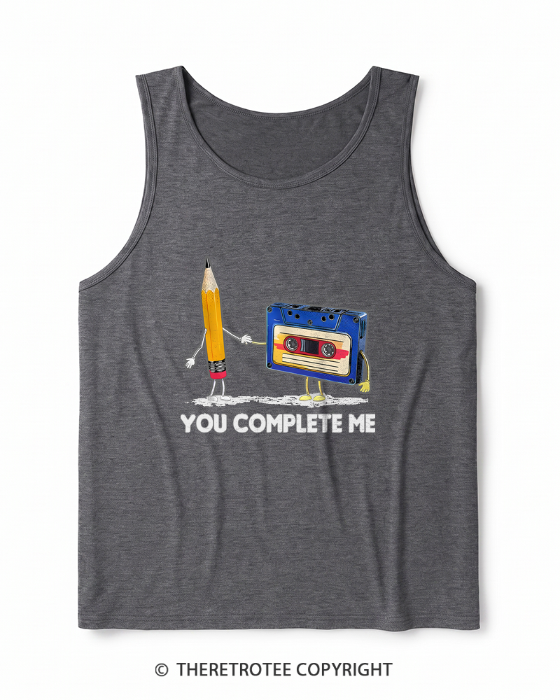 TheRetroTee You Complete Me Pencil & Cassette 1980s Heather Tank Top