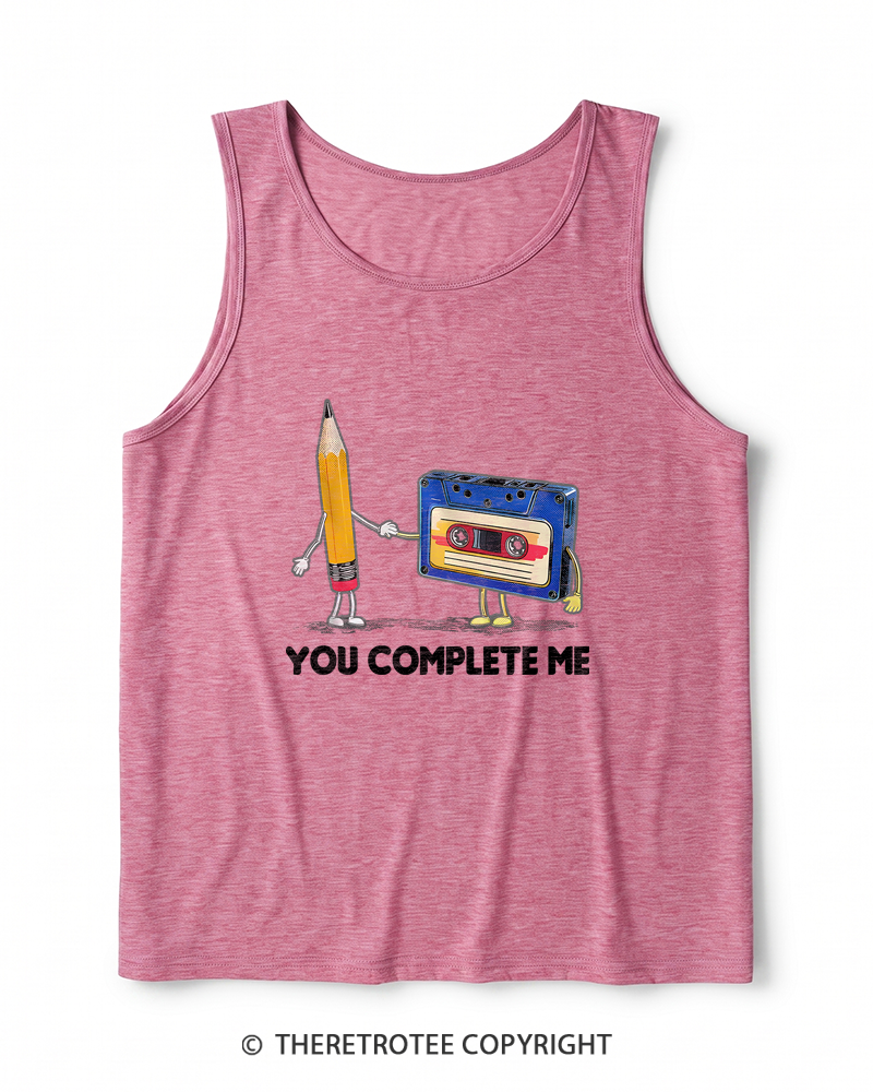 TheRetroTee You Complete Me Pencil & Cassette 1980s Heather Tank Top