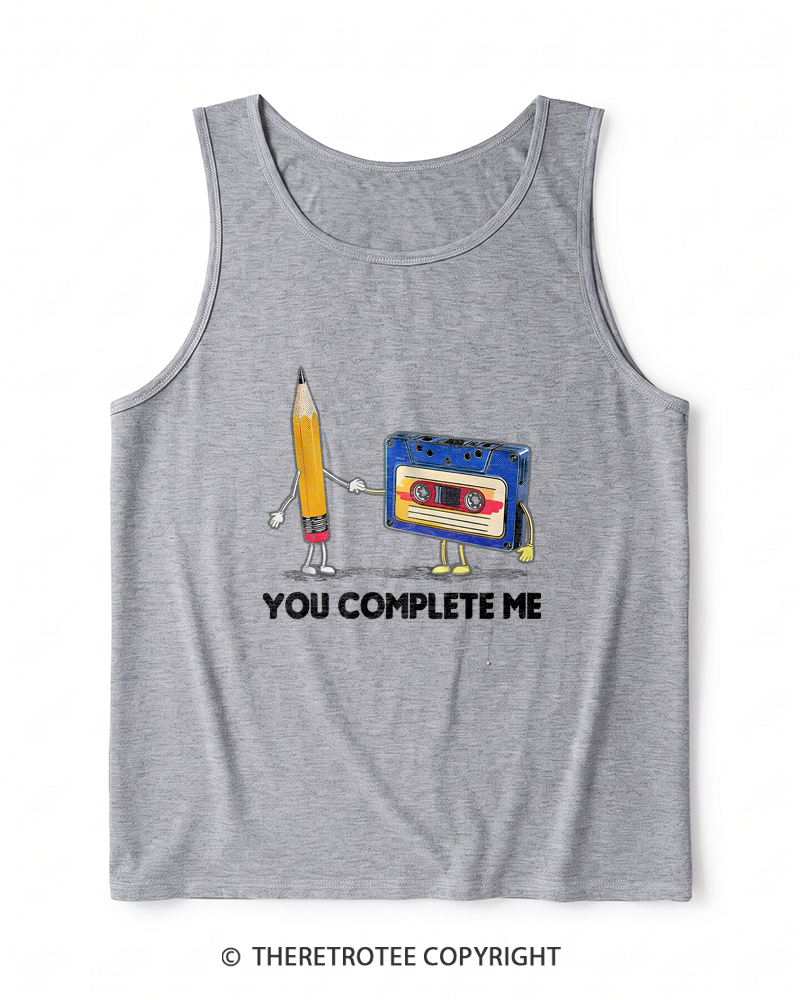 TheRetroTee You Complete Me Pencil & Cassette 1980s Heather Tank Top