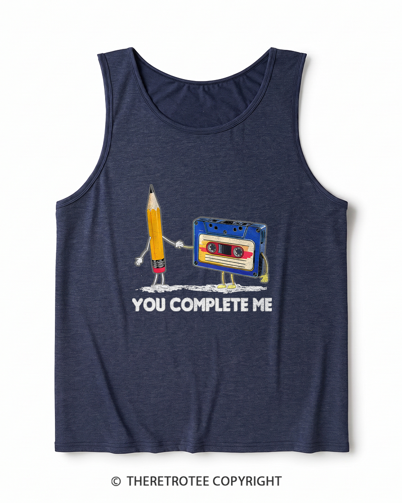 TheRetroTee You Complete Me Pencil & Cassette 1980s Heather Tank Top