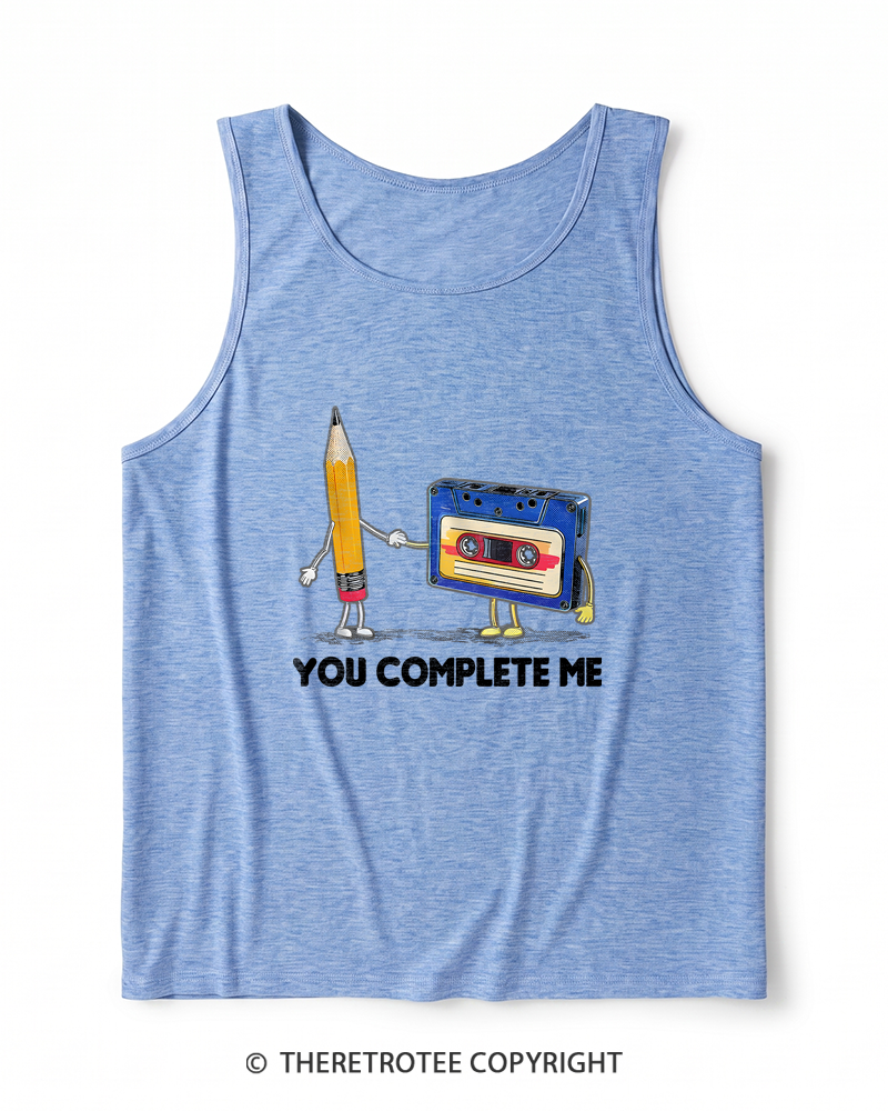 TheRetroTee You Complete Me Pencil & Cassette 1980s Heather Tank Top