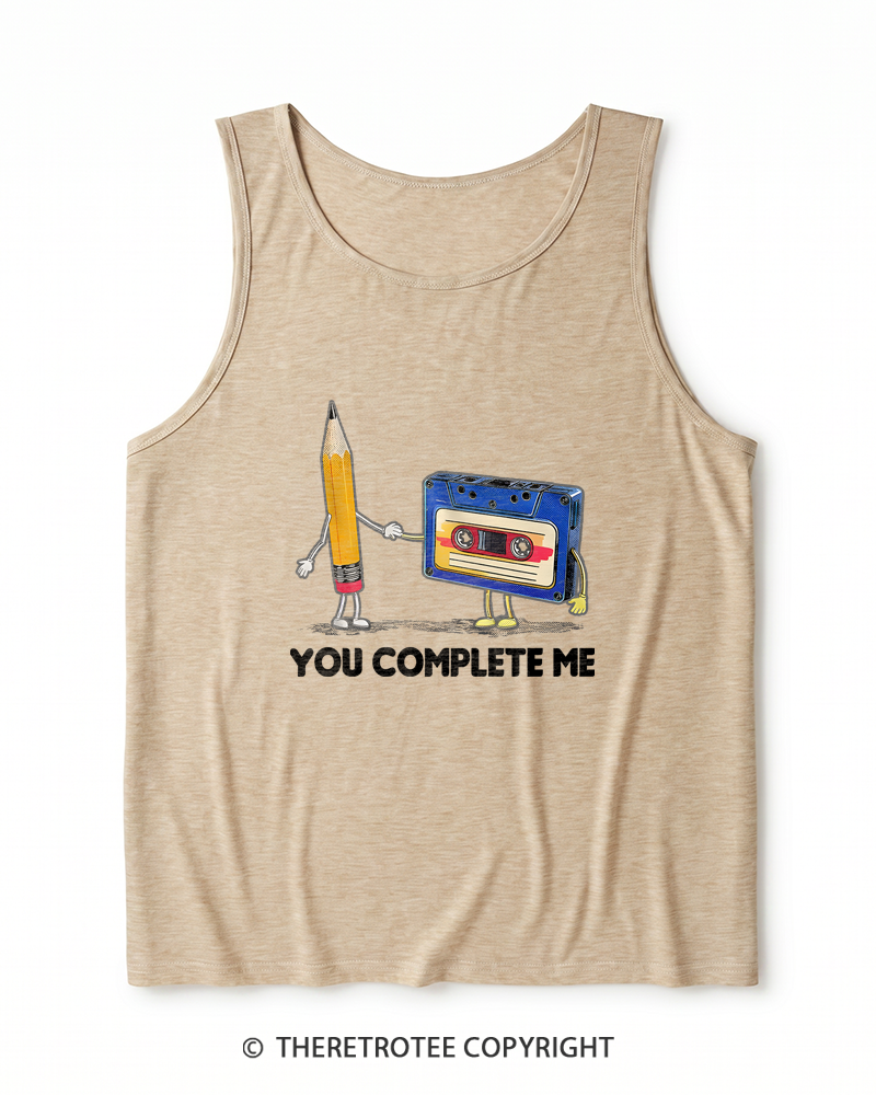 TheRetroTee You Complete Me Pencil & Cassette 1980s Heather Tank Top