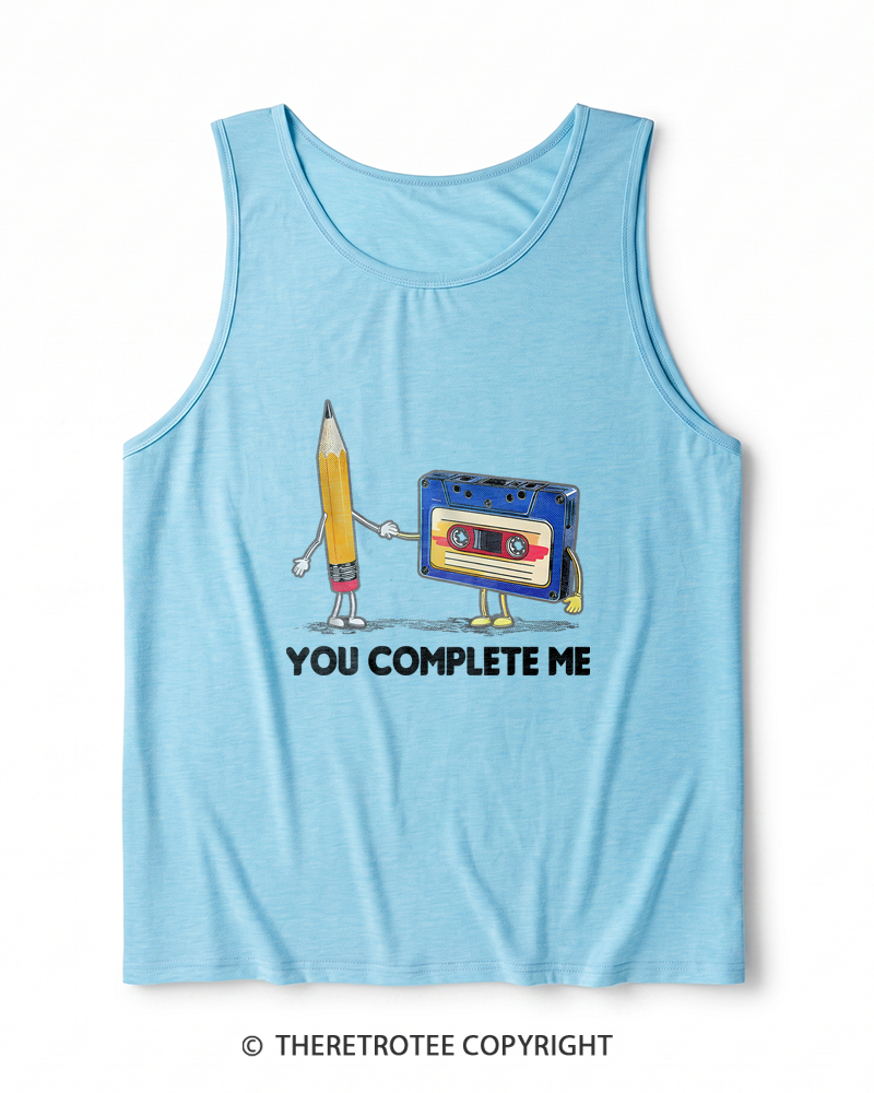 TheRetroTee You Complete Me Pencil & Cassette 1980s Heather Tank Top