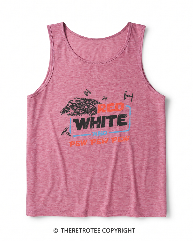TheRetroTee Red White And Pew Pew Pew 1980s Heather Tank Top