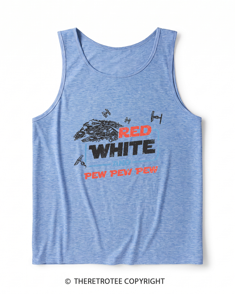 TheRetroTee Red White And Pew Pew Pew 1980s Heather Tank Top