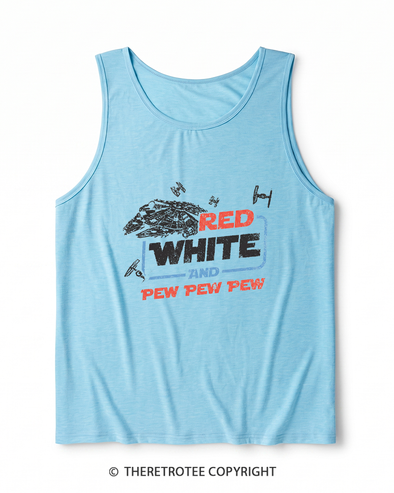 TheRetroTee Red White And Pew Pew Pew 1980s Heather Tank Top