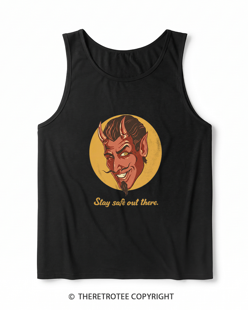 TheRetroTee Stay Safe Out There 1970s Heather Tank Top