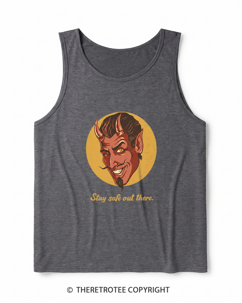 TheRetroTee Stay Safe Out There 1970s Heather Tank Top