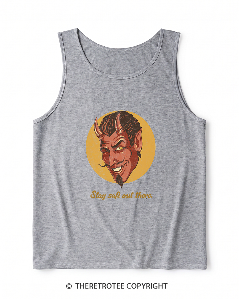 TheRetroTee Stay Safe Out There 1970s Heather Tank Top