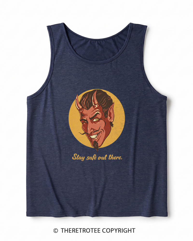 TheRetroTee Stay Safe Out There 1970s Heather Tank Top