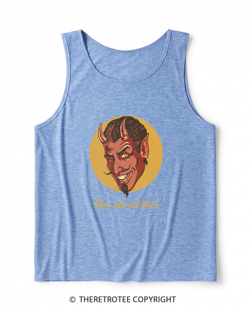 TheRetroTee Stay Safe Out There 1970s Heather Tank Top