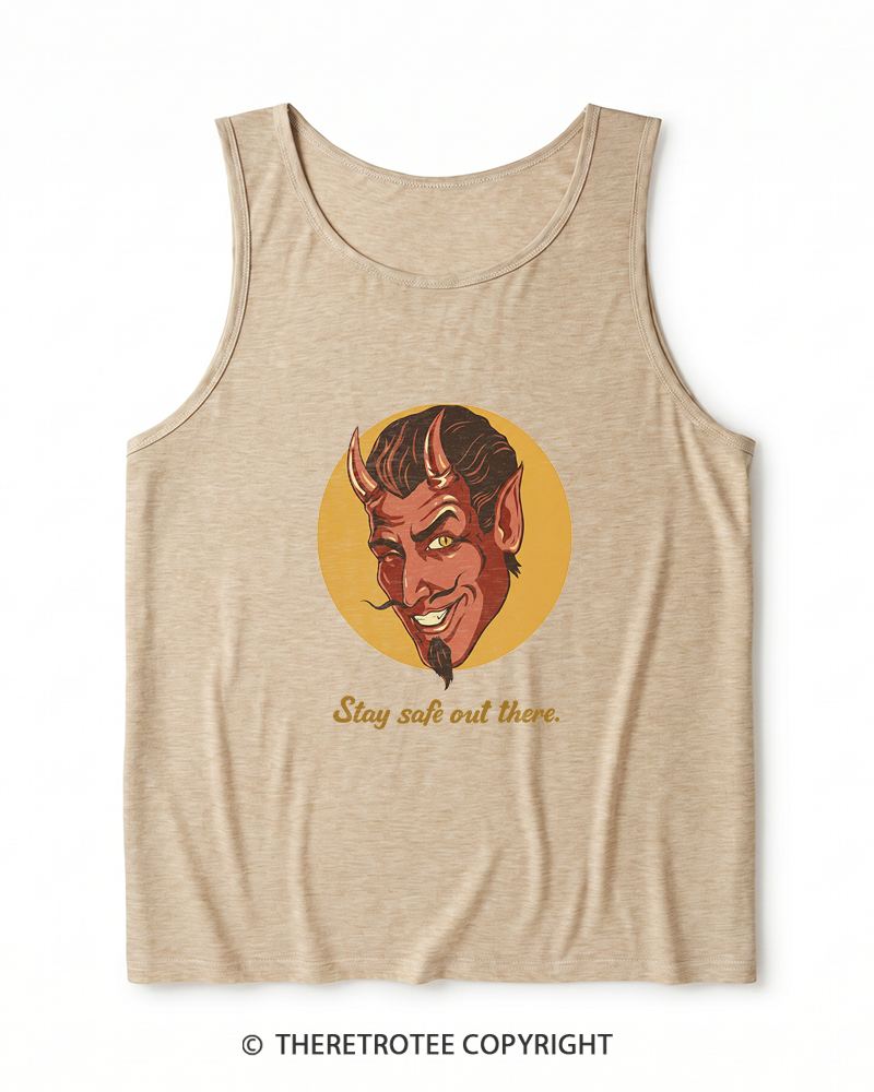 TheRetroTee Stay Safe Out There 1970s Heather Tank Top