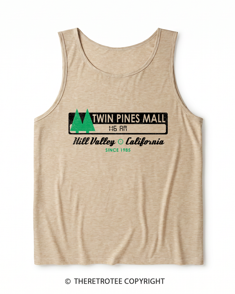 TheRetroTee Twin Pines mall Sign Worn 1980s Heather Tank Top