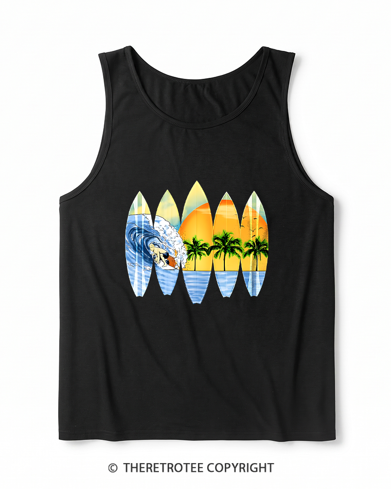 TheRetroTee Surfer And Surfboards 1960s Heather Tank Top