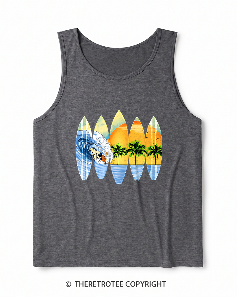 TheRetroTee Surfer And Surfboards 1960s Heather Tank Top