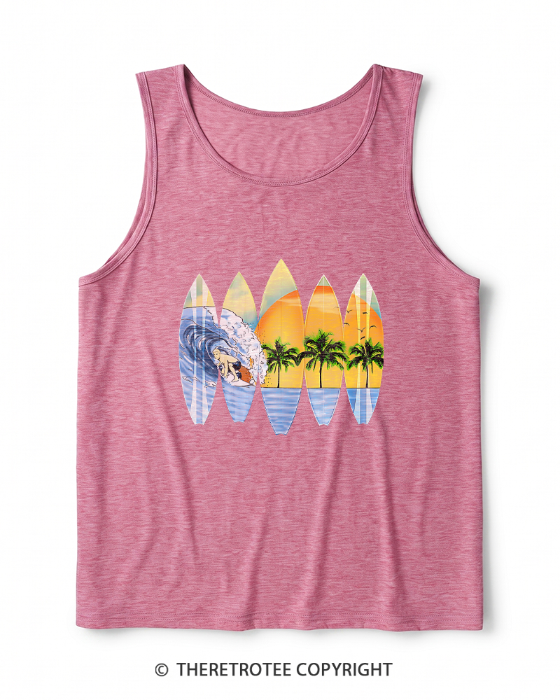 TheRetroTee Surfer And Surfboards 1960s Heather Tank Top