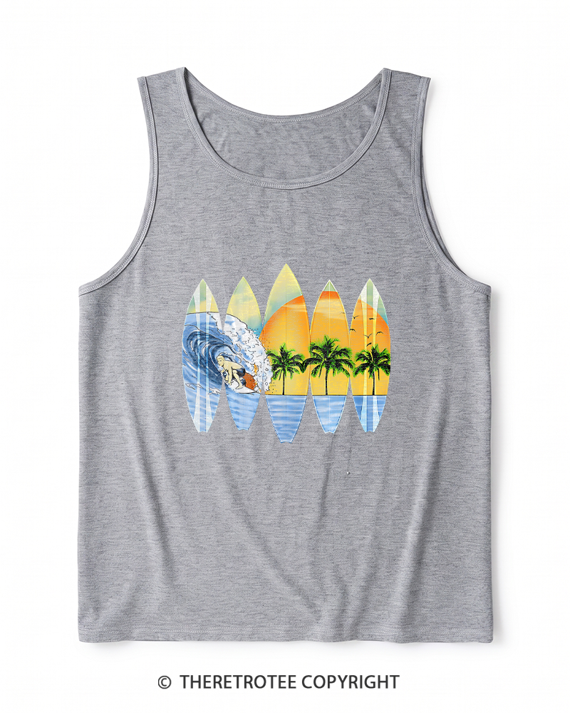 TheRetroTee Surfer And Surfboards 1960s Heather Tank Top