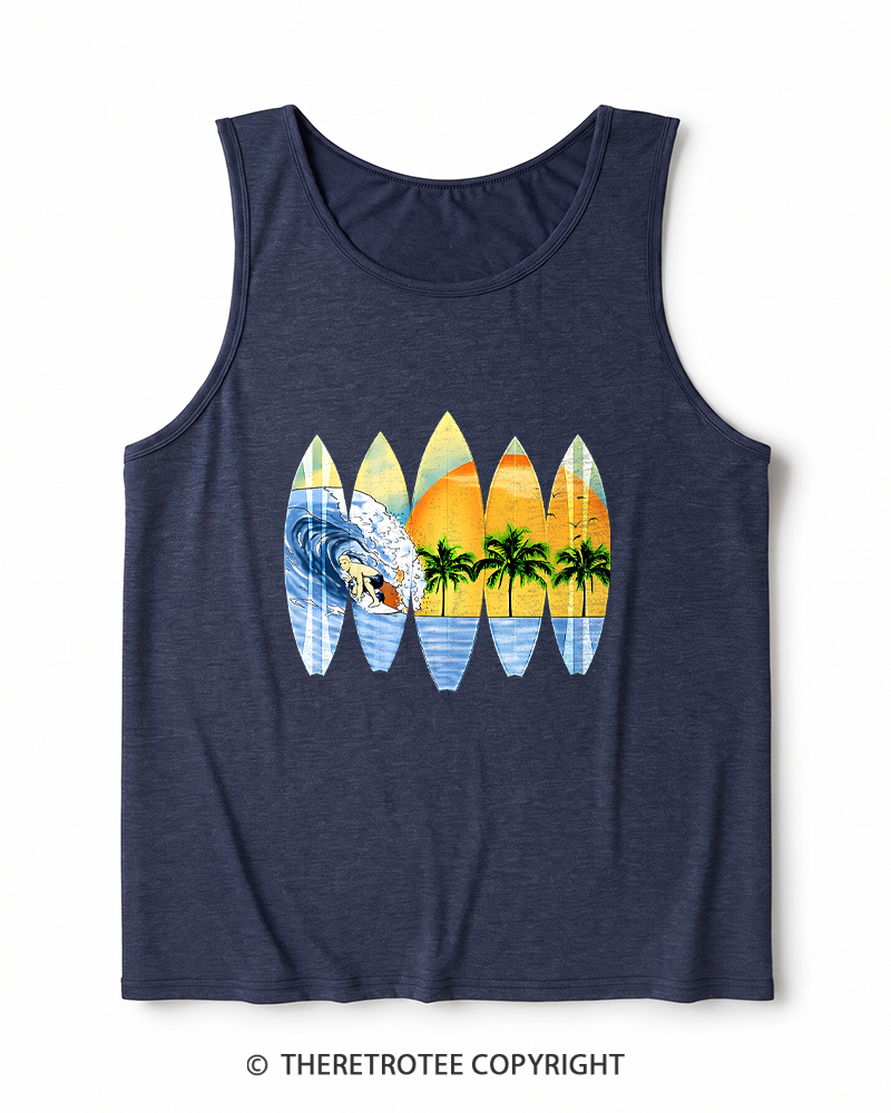 TheRetroTee Surfer And Surfboards 1960s Heather Tank Top