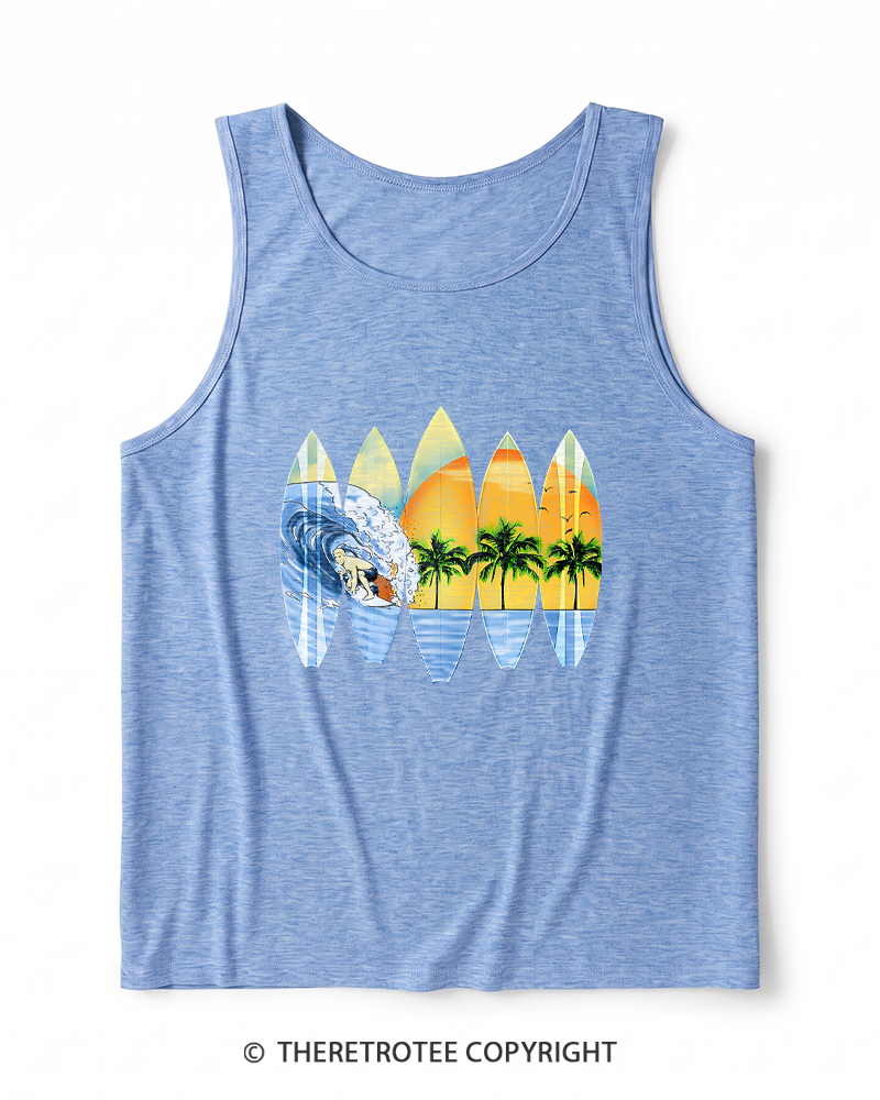 TheRetroTee Surfer And Surfboards 1960s Heather Tank Top