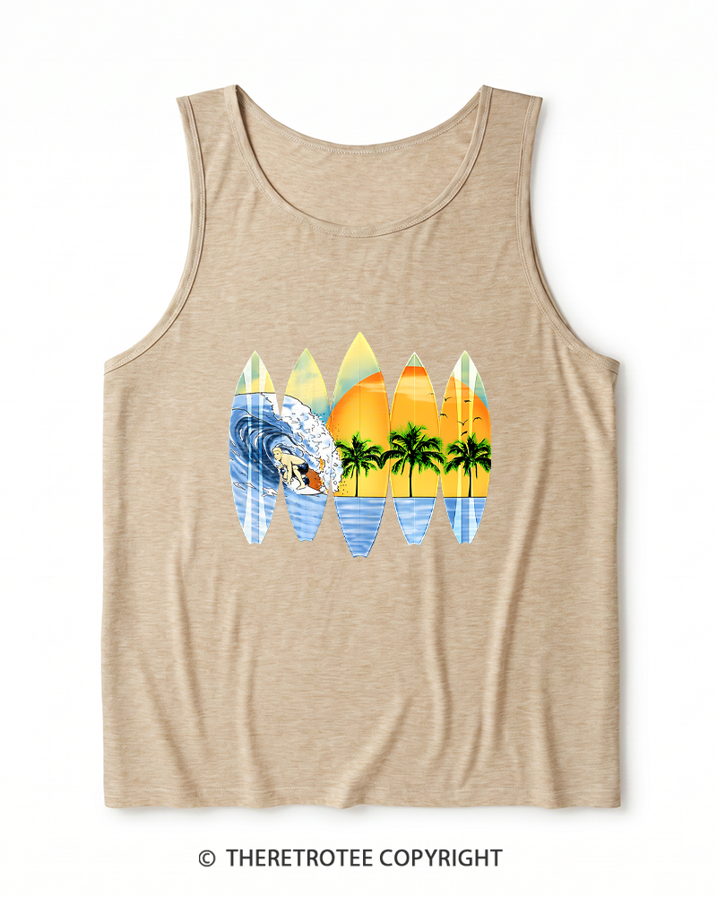 TheRetroTee Surfer And Surfboards 1960s Heather Tank Top