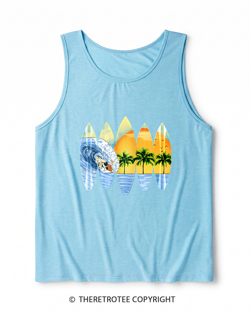 TheRetroTee Surfer And Surfboards 1960s Heather Tank Top