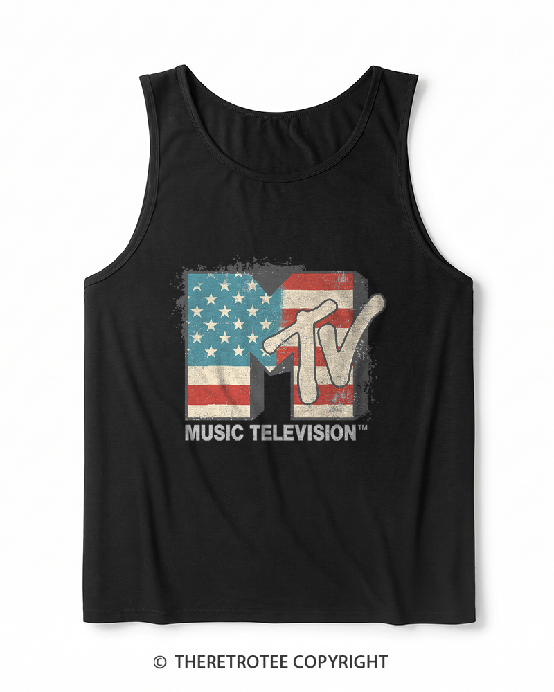 TheRetroTee American Flag Logo 1980s Heather Tank Top