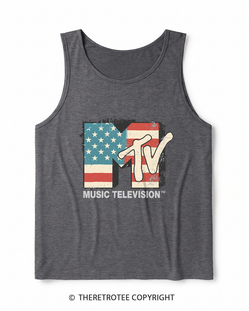 TheRetroTee American Flag Logo 1980s Heather Tank Top