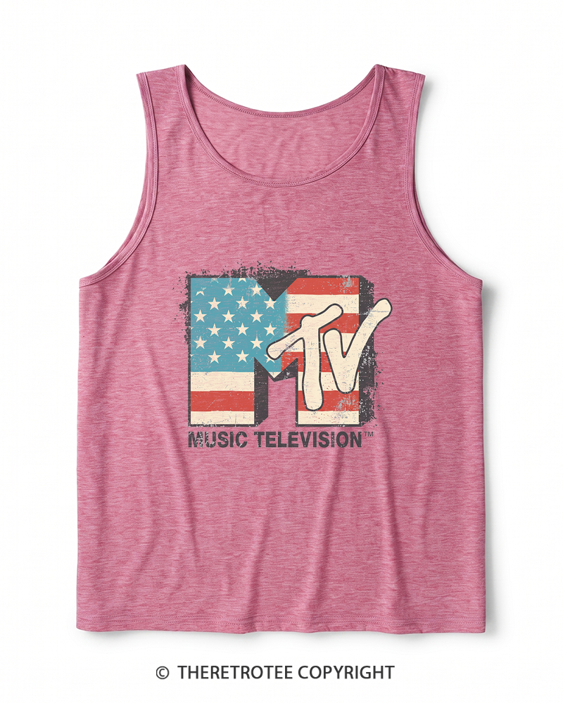 TheRetroTee American Flag Logo 1980s Heather Tank Top