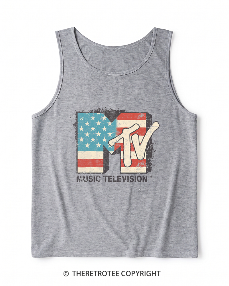 TheRetroTee American Flag Logo 1980s Heather Tank Top