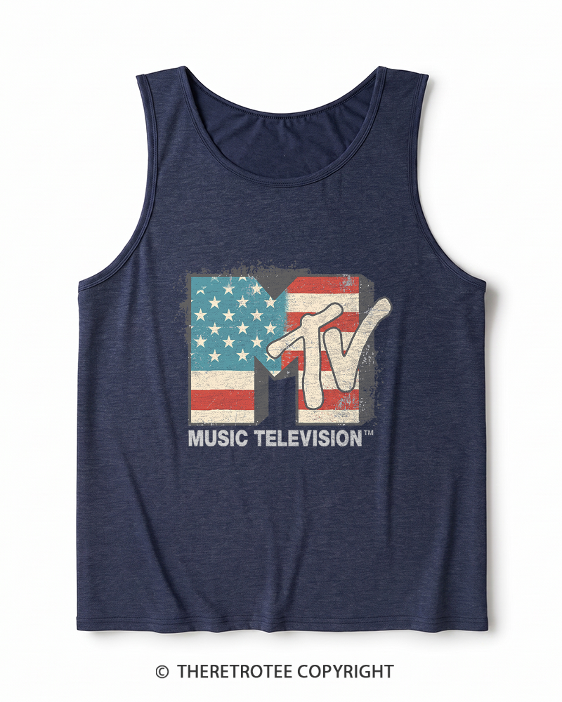 TheRetroTee American Flag Logo 1980s Heather Tank Top