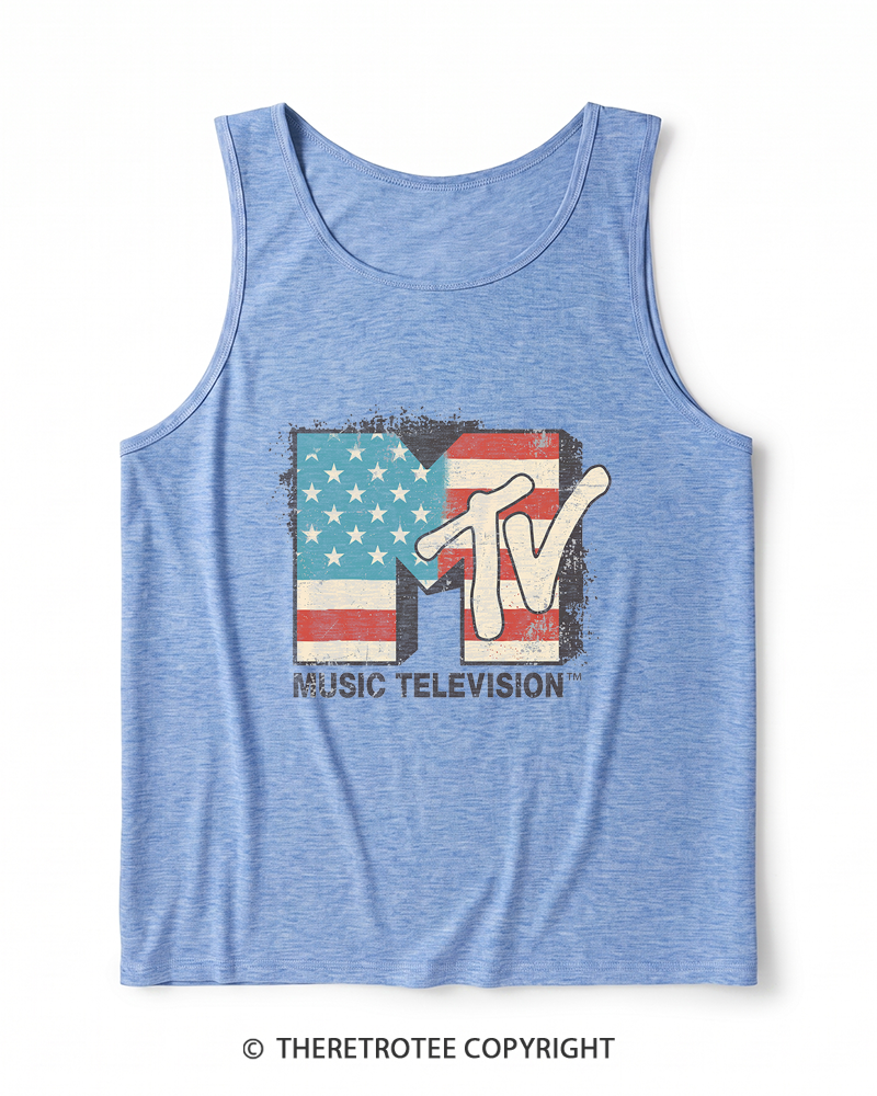 TheRetroTee American Flag Logo 1980s Heather Tank Top