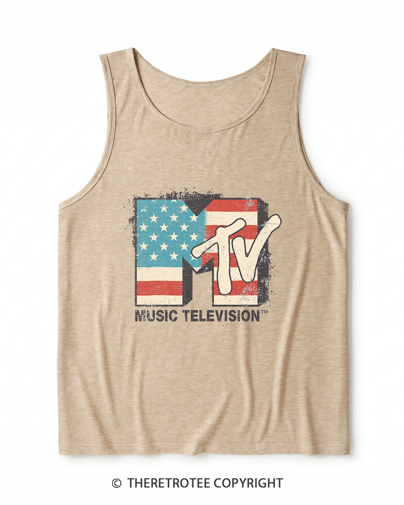 TheRetroTee American Flag Logo 1980s Heather Tank Top