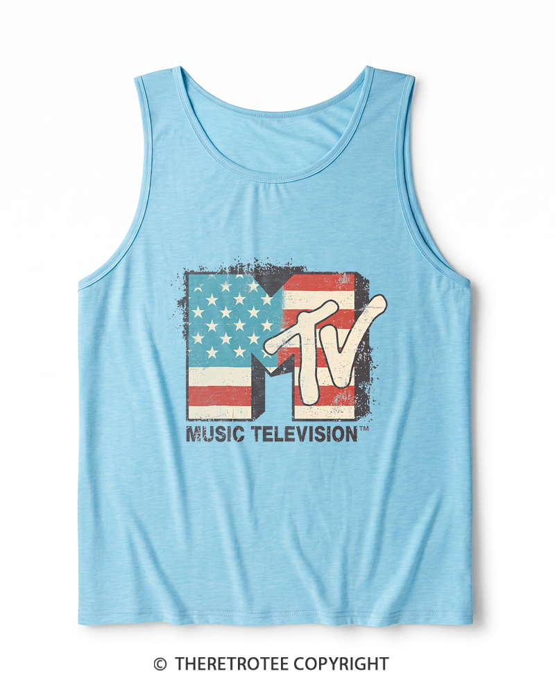 TheRetroTee American Flag Logo 1980s Heather Tank Top