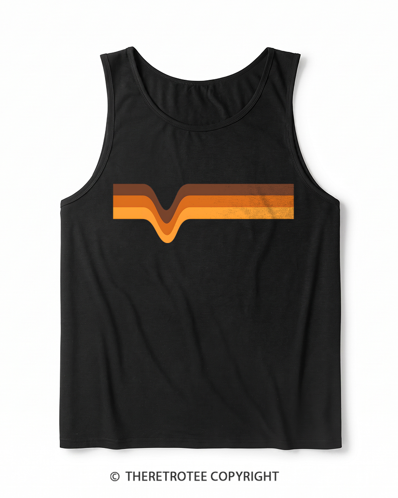 TheRetroTee 1970s Stripes Brown Orange Yellow Heather Tank Top
