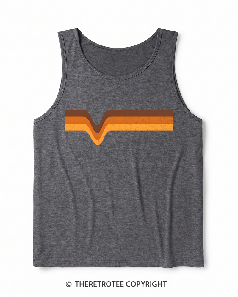 TheRetroTee 1970s Stripes Brown Orange Yellow Heather Tank Top
