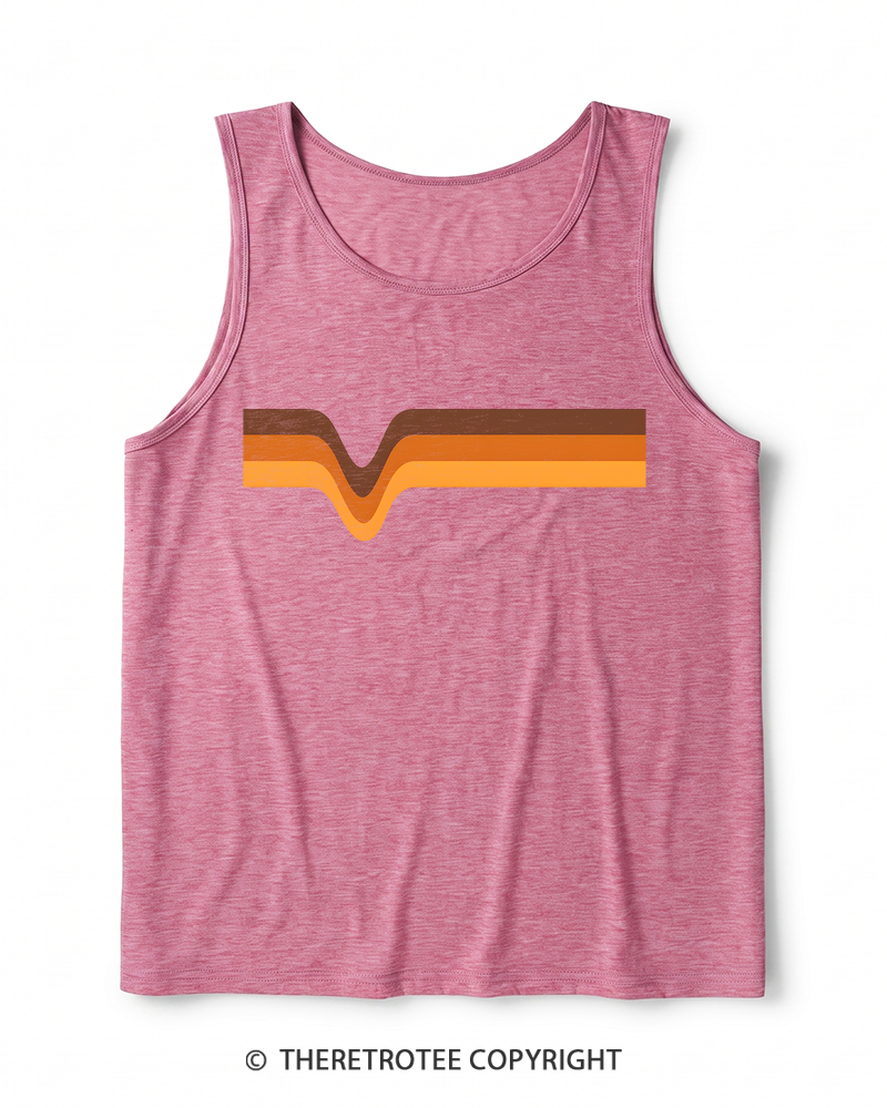 TheRetroTee 1970s Stripes Brown Orange Yellow Heather Tank Top
