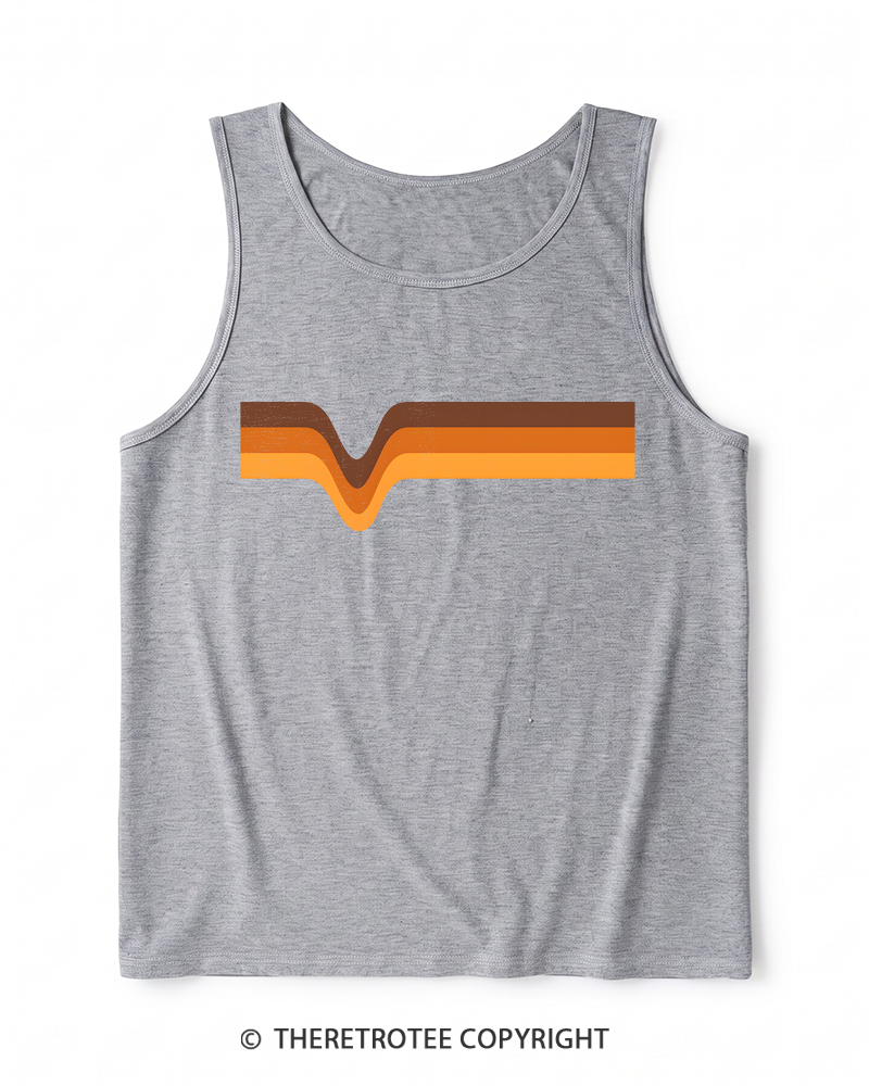 TheRetroTee 1970s Stripes Brown Orange Yellow Heather Tank Top