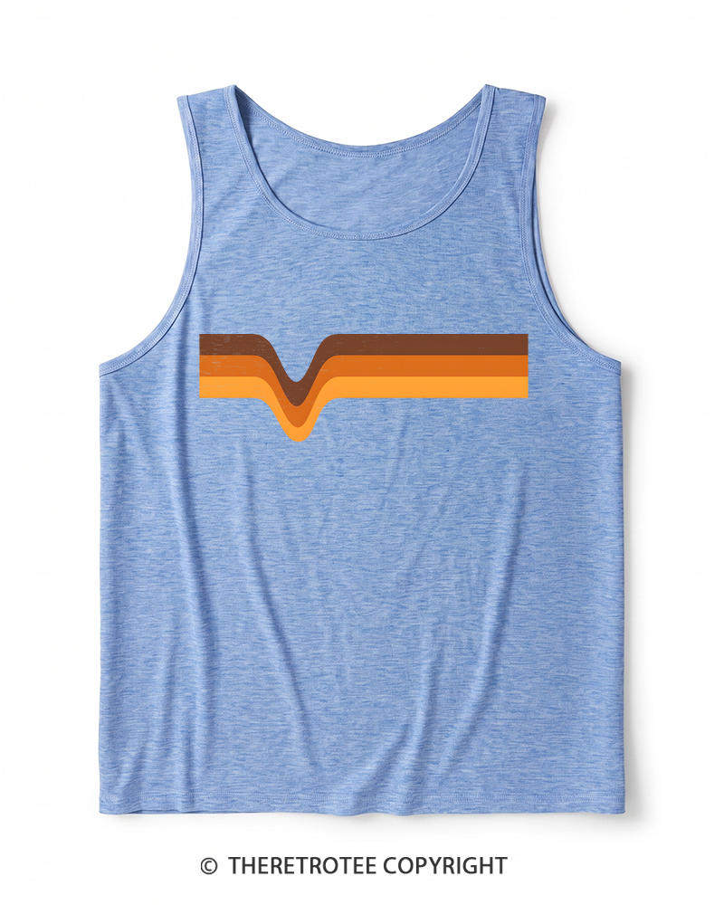 TheRetroTee 1970s Stripes Brown Orange Yellow Heather Tank Top